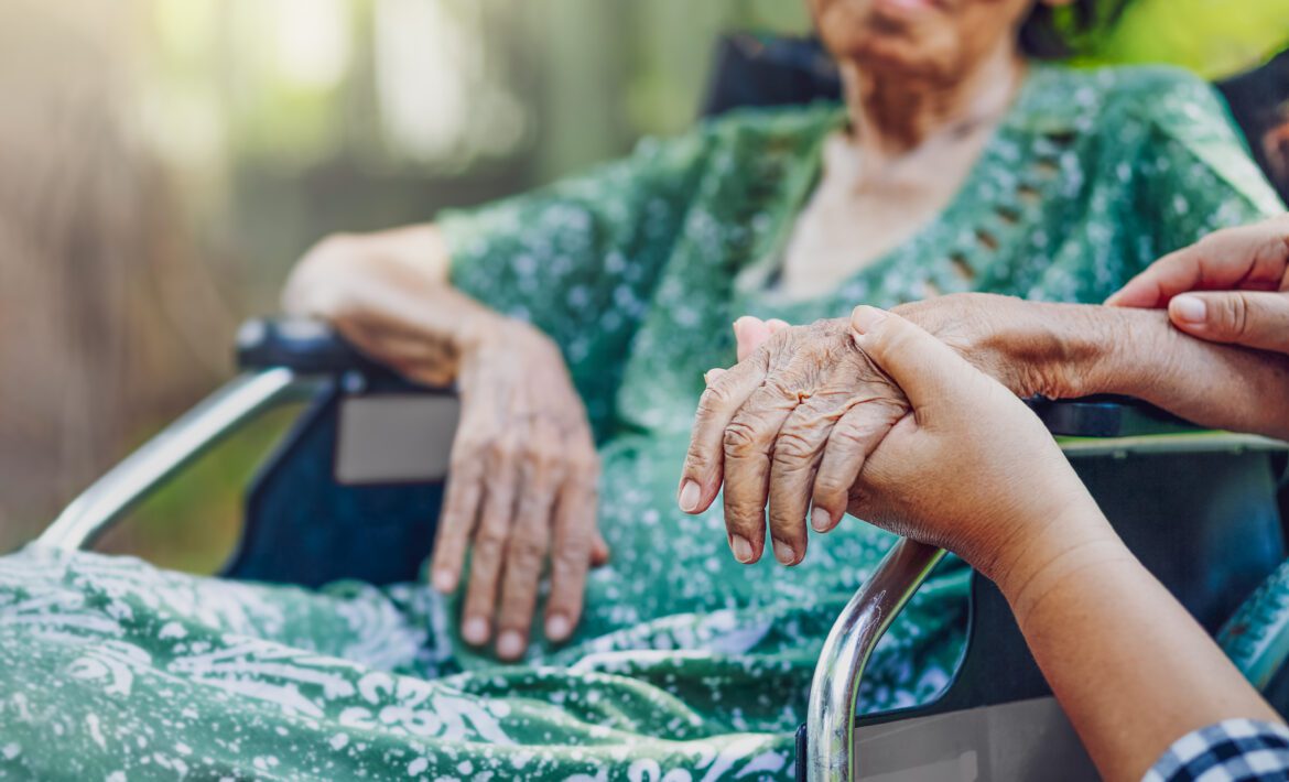 Elderly woman on wheelchair
